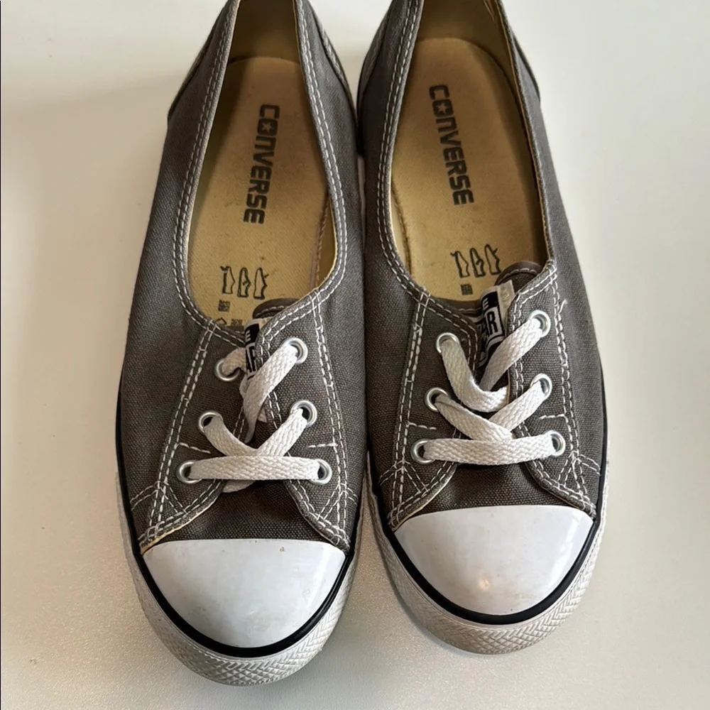 Converse Gray and White Canvas Sneakers with Rubber Toe Cap - Picture 1 of 10